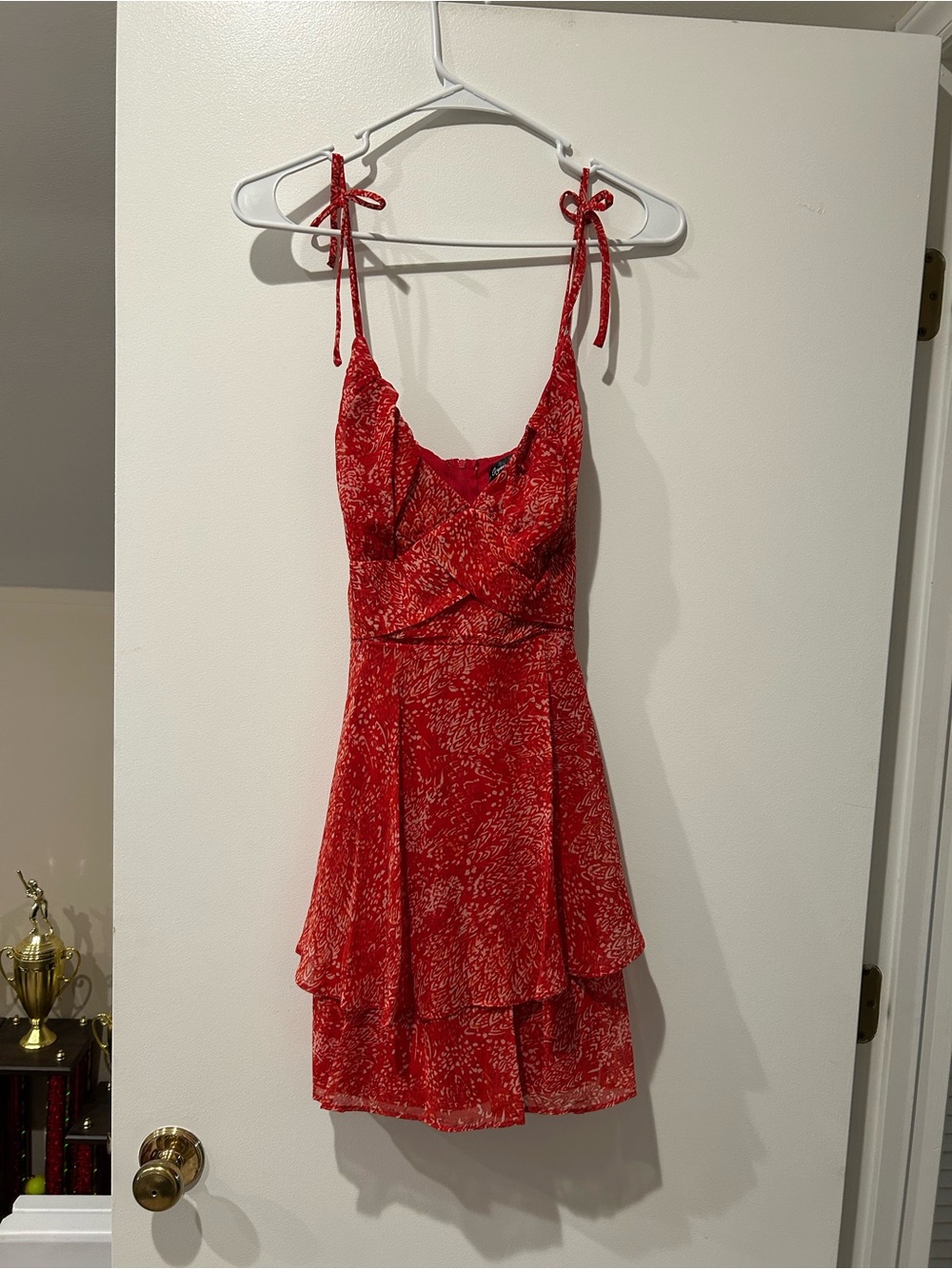 Francesca's Collections Red Floral Tie-Shoulder Mini Dress